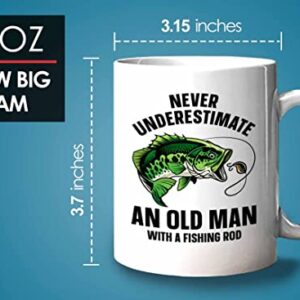 Fisher Coffee Mug 11oz White - old man with a fishing rod - Fisherman Outdoorsmen Fishing Lake Lover Reel Dad Bass Lover Part Time Hooker