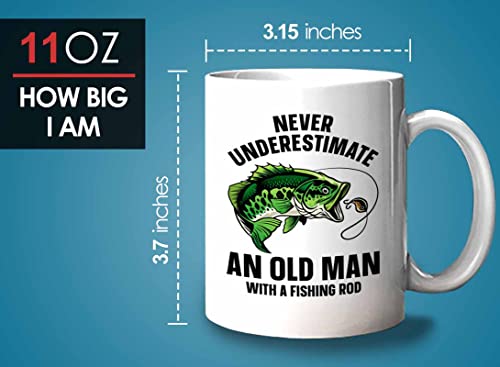 Fisher Coffee Mug 11oz White - old man with a fishing rod - Fisherman Outdoorsmen Fishing Lake Lover Reel Dad Bass Lover Part Time Hooker