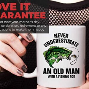 Fisher Coffee Mug 11oz White - old man with a fishing rod - Fisherman Outdoorsmen Fishing Lake Lover Reel Dad Bass Lover Part Time Hooker