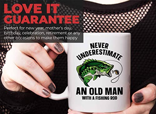 Fisher Coffee Mug 11oz White - old man with a fishing rod - Fisherman Outdoorsmen Fishing Lake Lover Reel Dad Bass Lover Part Time Hooker