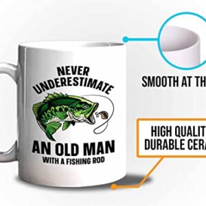 Fisher Coffee Mug 11oz White - old man with a fishing rod - Fisherman Outdoorsmen Fishing Lake Lover Reel Dad Bass Lover Part Time Hooker