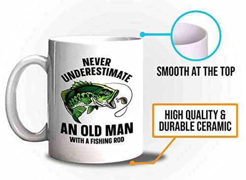 Fisher Coffee Mug 11oz White - old man with a fishing rod - Fisherman Outdoorsmen Fishing Lake Lover Reel Dad Bass Lover Part Time Hooker