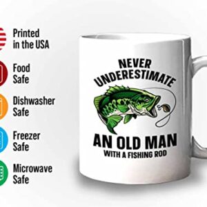 Fisher Coffee Mug 11oz White - old man with a fishing rod - Fisherman Outdoorsmen Fishing Lake Lover Reel Dad Bass Lover Part Time Hooker