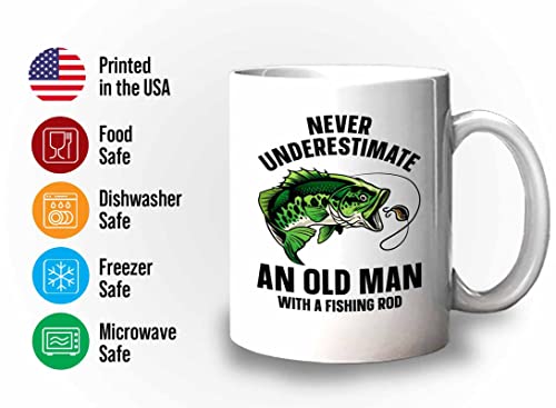 Fisher Coffee Mug 11oz White - old man with a fishing rod - Fisherman Outdoorsmen Fishing Lake Lover Reel Dad Bass Lover Part Time Hooker