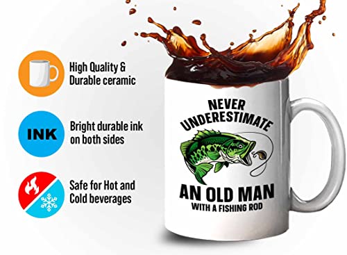 Fisher Coffee Mug 11oz White - old man with a fishing rod - Fisherman Outdoorsmen Fishing Lake Lover Reel Dad Bass Lover Part Time Hooker