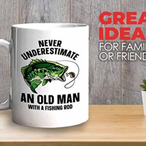 Fisher Coffee Mug 11oz White - old man with a fishing rod - Fisherman Outdoorsmen Fishing Lake Lover Reel Dad Bass Lover Part Time Hooker