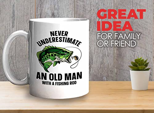 Fisher Coffee Mug 11oz White - old man with a fishing rod - Fisherman Outdoorsmen Fishing Lake Lover Reel Dad Bass Lover Part Time Hooker