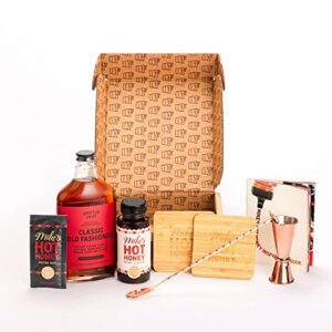 mike’s hot honey cocktail gift set – old fashioned cocktail kit with rose gold cocktail jigger and bar spoon, classic old fashioned cocktail mix, mikes hot honey, 2 coasters & recipe book