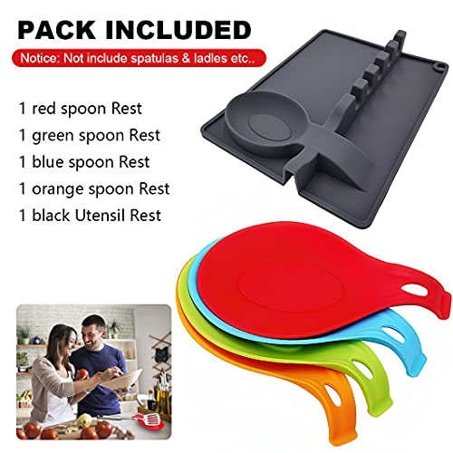 Spoon Rest Utensil Holder Kitchen Utensil Rest Pad Mat for Kitchen Cook Tools, Spoons, Ladles, Tongs, Spatulas,Great for Kitchen Counter,Stove Top,Coffee Bar Station (4 spoon rest +1 Utensil Rest)