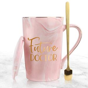 WHATCHA Future Doctor Coffee Mug Tea Cup - Medical School Student Doctor to Be Graduation Gifts for Her Women - 14oz Gold Pink Ceramic