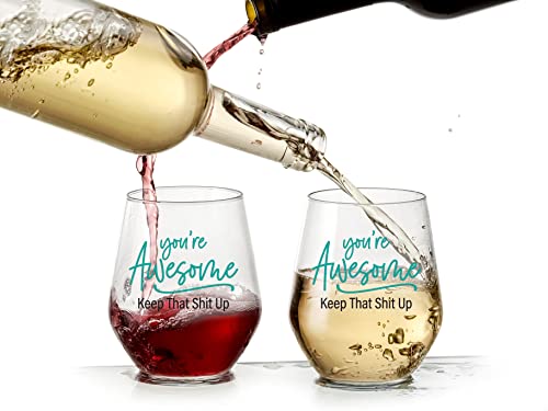 You're Awesome - Funny Wine Glass for Women, Best Friend Gift For Women, Funny Gifts for Her, Birthday Gifts for Women or Men, Unique Gift for Girlfriend, Sister, BFF, 15oz Stemless Wine Glass