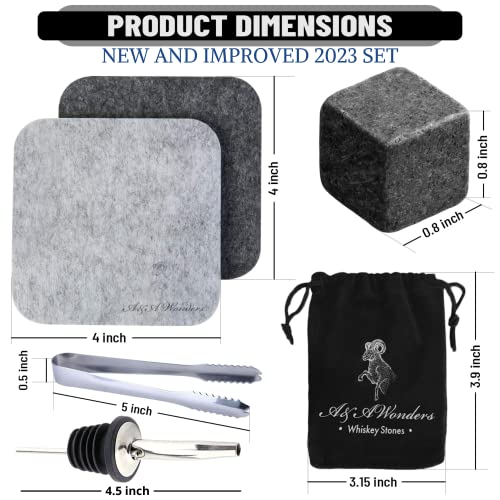 Premium Whiskey Stones 100% natural granite Set Of 9 Chilling Rocks Stone Reusable Ice Cubes For Drinks With Velvet Carrying Pouch,Grey, By AA Wonders (9 Cubes)