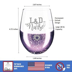Osci-Fly Valentines Day Gifts for L&D Nurse, Labor and Delivery Nurse Handmade Etched Purple Starry Wine Glass & Nurse Off Duty Socks - Gift for Nurses Women