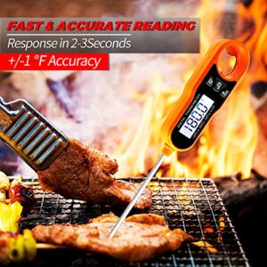 Orofo Digital Meat Thermometer for Cooking, Instant Read Food Thermometer with Probe, Blacklight, Calibration, Magnet for Kitchen, Candy, Grilling, BBQ and Roast Turkey (Orange)