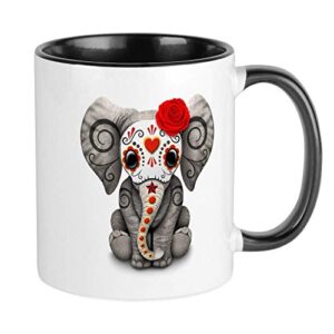 red day of the dead sugar skull baby elephant ringer mug ceramic 11oz coffee/tea cup gift stocking stuffer