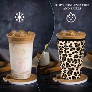 Kiatoras 3 Pack Reusable Iced Coffee Sleeve Neoprene Insulator Sleeve for Iced Coffee Cups or Cold Beverages Cups (Leopard)