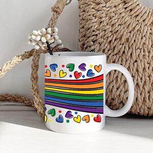 rainbow and hearts gay pride coffee mug lgbt rainbow gay & lesbian pride mug pansexual gifts transgender beer mug gift for gay pride birthday christmas 11 oz or 15 oz