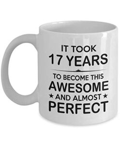 17th birthday white mugs for him her men women |gifts for 17 years old bday party for boys girls couple | 2006 funny 11oz coffee cup presents for husband wife | 17 years of awesome | tesy home