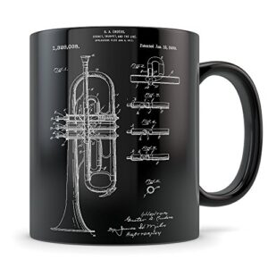 trumpet gift for men and women – trumpet mug for music teacher or player – best horn instrument themed gift idea – cool invention patent