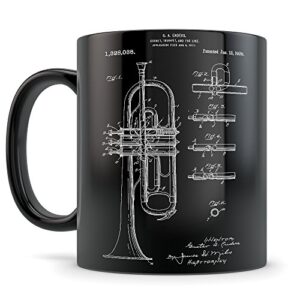 Trumpet Gift for Men and Women - Trumpet Mug for Music Teacher or Player - Best Horn Instrument Themed Gift Idea - Cool Invention Patent