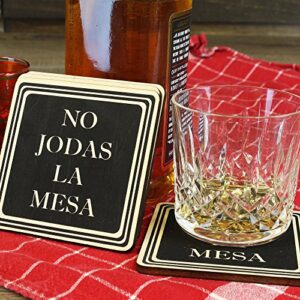 Don't F Up The Table Wood Drink Coasters - Great Housewarming Item - Stocking Stuffer - Funny Made in USA - by Wooden Shoe Designs - Set of 4 (Black)