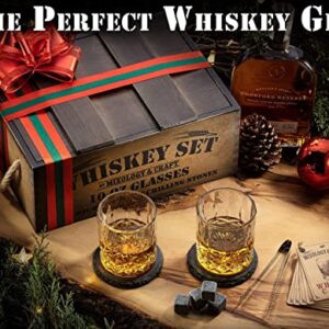 Mixology Whiskey Gift Set, Whiskey Glass Set with Rustic Wooden Crate, 8 Granite Whiskey Rocks Chilling Stones, 10oz Whiskey Glasses, Gift for Men, Dad, Husband, Boyfriend - Jameson Dark Brown