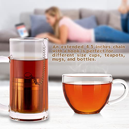 Tea Infuser, Tea Strainer Fine Mesh Tea Filter 304 Stainless Steel Perfect Size with Extended Chain Hook to Brew Loose Leaf Tea, Tea Strainers 210601-1