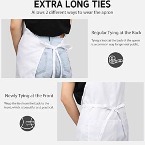 Syntus 2 Pack Adjustable Bib Apron Thicker Version Waterdrop Resistant with 2 Pockets Cooking Kitchen Aprons for Women Men Chef, White & Black