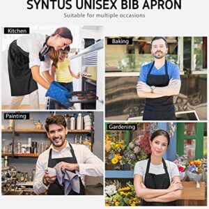 Syntus 2 Pack Adjustable Bib Apron Thicker Version Waterdrop Resistant with 2 Pockets Cooking Kitchen Aprons for Women Men Chef, White & Black