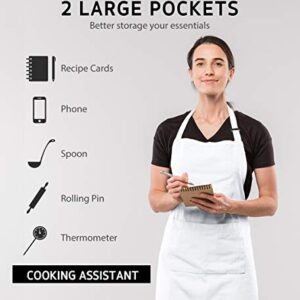 Syntus 2 Pack Adjustable Bib Apron Thicker Version Waterdrop Resistant with 2 Pockets Cooking Kitchen Aprons for Women Men Chef, White & Black