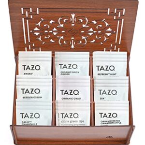 Tazo Tea Bags Sampler Assortment Box - 80 COUNT - Perfect Variety Pack in Wood (MDF) Gift Box - Gift for Family, Friends, Coworkers (Brown)