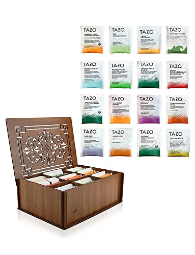 Tazo Tea Bags Sampler Assortment Box - 80 COUNT - Perfect Variety Pack in Wood (MDF) Gift Box - Gift for Family, Friends, Coworkers (Brown)