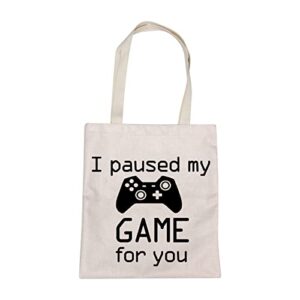 mbmso video game tote bag i paused my game for you game lover gifts funny gamer gifts bag gaming lover gifts (paused game tb)