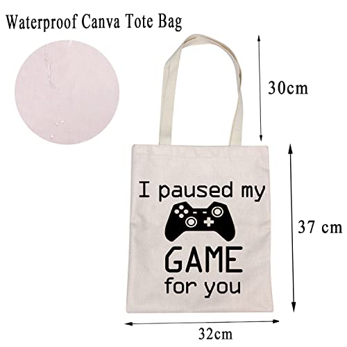 MBMSO Video Game Tote Bag I Paused My Game for You Game Lover Gifts Funny Gamer Gifts Bag Gaming Lover Gifts (Paused Game TB)