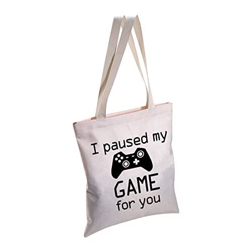 MBMSO Video Game Tote Bag I Paused My Game for You Game Lover Gifts Funny Gamer Gifts Bag Gaming Lover Gifts (Paused Game TB)