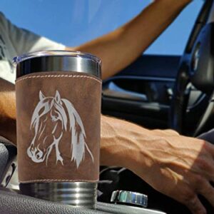 LaserGram 20oz Vacuum Insulated Tumbler Mug, Horse Head 1, (Faux Leather, Rustic)