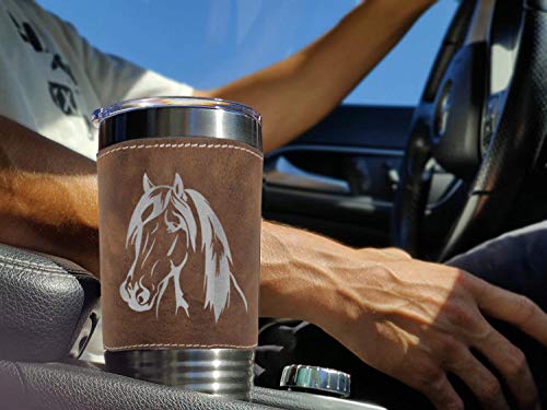 LaserGram 20oz Vacuum Insulated Tumbler Mug, Horse Head 1, (Faux Leather, Rustic)