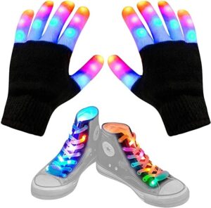 led gloves led lace set, glow gloves finger lights, 3 colors 6 patterns colorful glitter lighting gloves ,kids toys christmas halloween party gifts, gifts