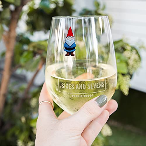 Simply Charmed Gnome Wine Glass Charms - Magnetic Drink Markers with Flower, Bee and Frog - Set of 6 Stemless Glass Identifiers