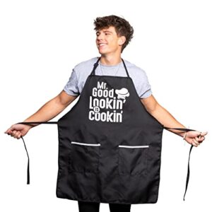 aller home&kitchen aprons for men. mr good looking black apron with pockets. adjustable kitchen apron, cooking apron, grilling bbq apron. funny apron mens gift