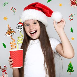 Lauwell 24 Pcs Christmas Drinking Straws Reusable Plastic Xmas Theme Party Santa Claus Sleigh Lollipops Gingerbread Man Hat Gifts, 8 Styles, One Size, Yellow, Orange, Blue, Green, Pink, Red, Purple