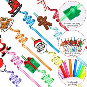 Lauwell 24 Pcs Christmas Drinking Straws Reusable Plastic Xmas Theme Party Santa Claus Sleigh Lollipops Gingerbread Man Hat Gifts, 8 Styles, One Size, Yellow, Orange, Blue, Green, Pink, Red, Purple