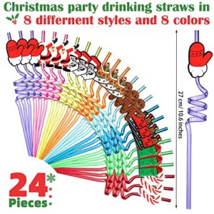 Lauwell 24 Pcs Christmas Drinking Straws Reusable Plastic Xmas Theme Party Santa Claus Sleigh Lollipops Gingerbread Man Hat Gifts, 8 Styles, One Size, Yellow, Orange, Blue, Green, Pink, Red, Purple