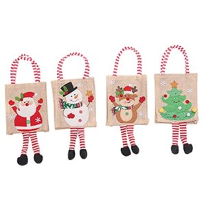 imikeya stocking stuffer treats 4pcs christmas tote bags christmas treat bags reindeer santa linen candy bag xmas gift bags for goodies christmas party supplies children gifts