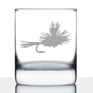 fly fishing whiskey rocks glass – unique flyfishing themed gifts for fishermen – 10.25 oz glasses