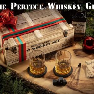 Whiskey Stones Gift Set for Men | Whiskey Glass and Stones Set with Wooden Army Crate, 8 Granite Whiskey Rocks Chilling Stones and 10oz Whiskey Glasses | Whiskey Gift for Men, Dad, Husband, Boyfriend