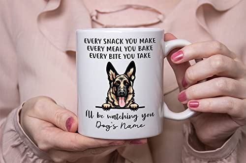 Personalized German Shepherd Coffee Mug, Every Snack You Make I'll Be Watching You, Customized Dog Mugs for Mom Dad, Gifts for Dog Lover, Mothers Day, Fathers Day, Birthday Presents