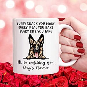 Personalized German Shepherd Coffee Mug, Every Snack You Make I'll Be Watching You, Customized Dog Mugs for Mom Dad, Gifts for Dog Lover, Mothers Day, Fathers Day, Birthday Presents