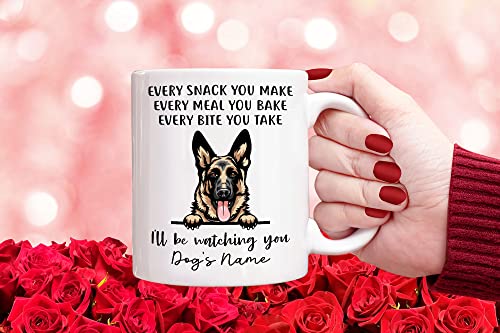 Personalized German Shepherd Coffee Mug, Every Snack You Make I'll Be Watching You, Customized Dog Mugs for Mom Dad, Gifts for Dog Lover, Mothers Day, Fathers Day, Birthday Presents