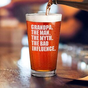 shop4ever® Grandpa. The Man. The Myth. The Bad Influence. Engraved Beer Pint Glass Grandpa Drinking Glass